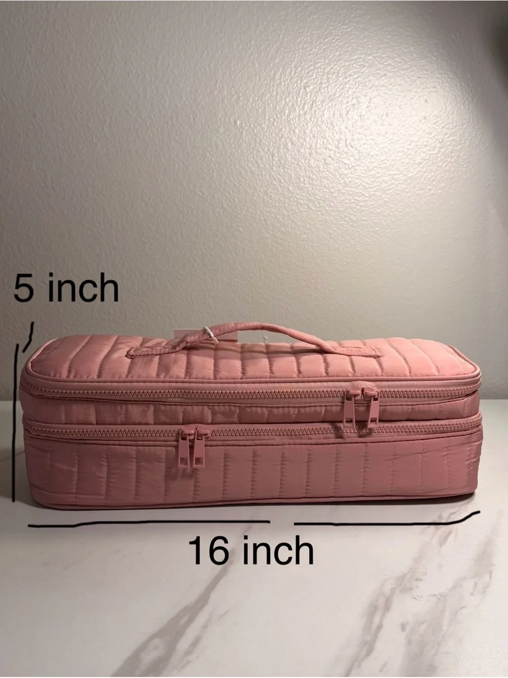 Pink Quilted Hair Tools Organizer Bag Double Layer Heat resistant travel case